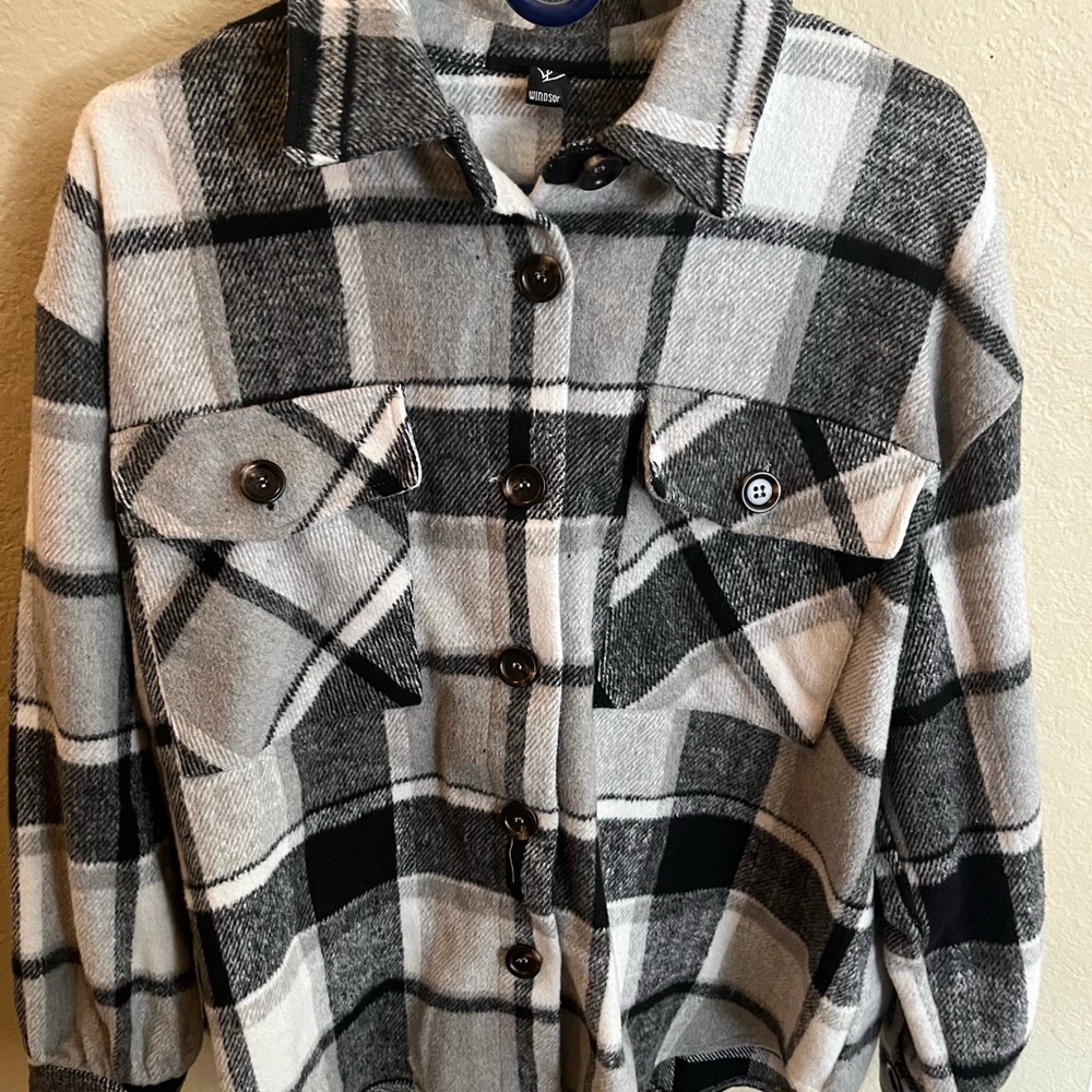 Windsor Black and White Plaid Utility Jacket